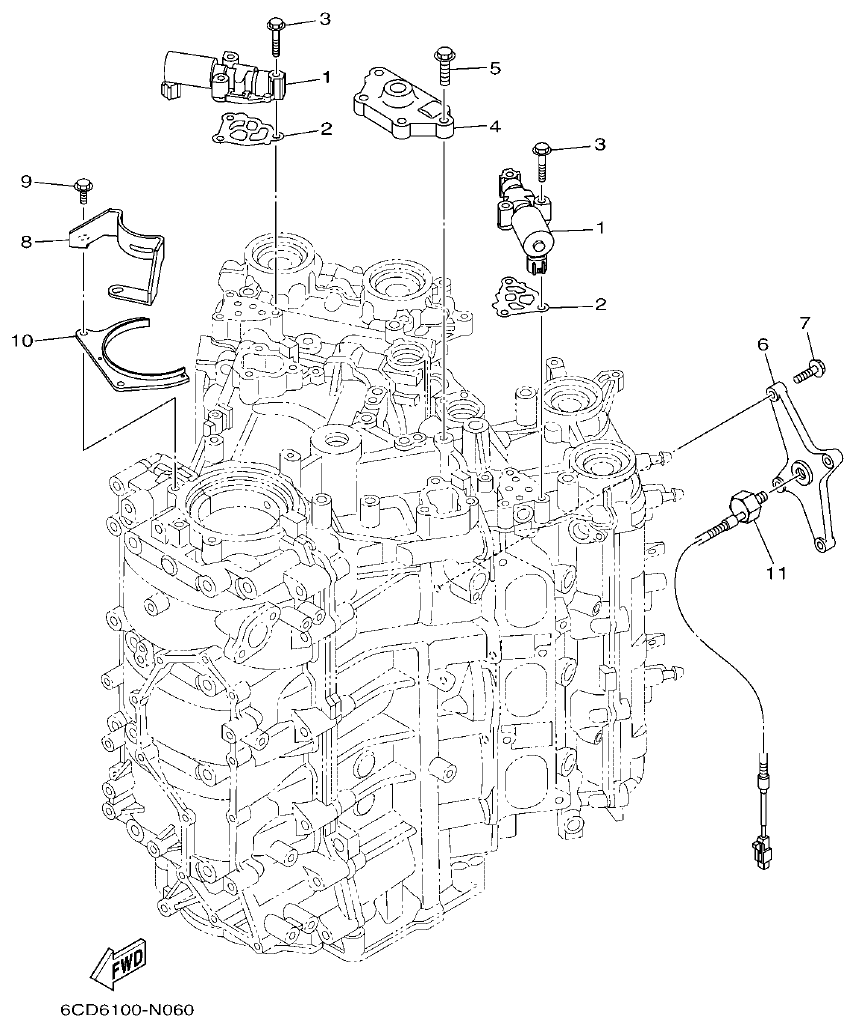 Yamaha F300DET, FL300DET CYLINDER & CRANKCASE 3 parts diagram